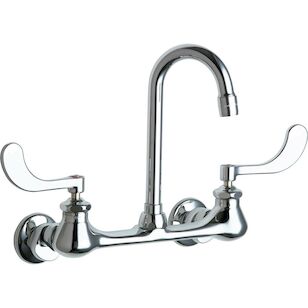 CHICAGO FAUCETS® 631-E35ABCP Manual Sink Faucet, Wall, Dual-Handle, Polished Chrome