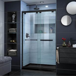 DREAMLINE DL-7008C-88-09 ENCORE 32IN D X 48IN W X 78-3/4IN H BYPASS SHOWER DOOR IN SATIN BLACK AND CENTER DRAIN BLACK BASE KIT