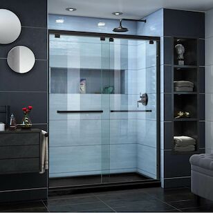 DREAMLINE DL-7005R-88-09 ENCORE 32IN D X 60IN W X 78-3/4IN H BYPASS SHOWER DOOR IN SATIN BLACK AND RIGHT DRAIN BLACK BASE KIT
