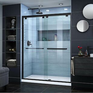 DREAMLINE DL-7005C-09 ENCORE 32IN D X 60IN W X 78-3/4IN H BYPASS SHOWER DOOR IN SATIN BLACK AND CENTER DRAIN WHITE BASE KIT