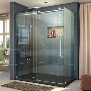 DREAMLINE SHEN-6234600-08 ENIGMA-Z 34-1/2IN D X 60 3/8IN W X 76IN H FULLY FRAMELESS SLIDING SHOWER ENCLOSURE IN POLISHED STAINLESS STEEL