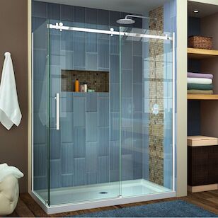 DREAMLINE SHEN-6434600-08 ENIGMA AIR 34-3/4IN D X 60 3/8IN W X 76IN H FRAMELESS SLIDING SHOWER ENCLOSURE IN POLISHED STAINLESS STEEL