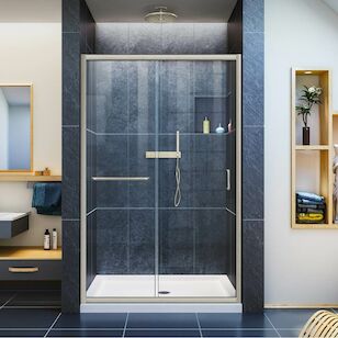 DREAMLINE SHDR-0948720-04 INFINITY-Z 44-48IN W X 72IN H SEMI-FRAMELESS SLIDING SHOWER DOOR CLEAR GLASS IN BRUSHED NICKEL