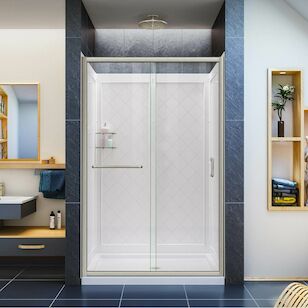 DREAMLINE DL-6107C-04CL INFINITY-Z 36IN D X 48IN W X 76-3/4IN H SLIDING SHOWER DOOR IN BRUSHED NICKEL CENTER DRAIN WHITE BASE BACKWALL