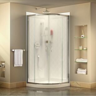 DREAMLINE DL-6153-01FR PRIME 36IN D X 36IN W X 76-3/4IN H FROSTED SLIDING SHOWER ENCLOSURE IN CHROME WHITE ACRYLIC BASE AND BACKWALL