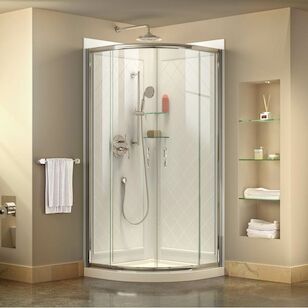 DREAMLINE DL-6153-01CL PRIME 36IN D X 36IN W X 76-3/4IN H CLEAR SLIDING SHOWER ENCLOSURE IN CHROME WHITE ACRYLIC BASE AND BACKWALL