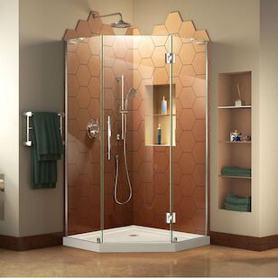 DREAMLINE DL-6060-01 PRISM PLUS 36IN D X 36IN W X 74-3/4IN H HINGED SHOWER ENCLOSURE IN CHROME CORNER DRAIN WHITE BASE