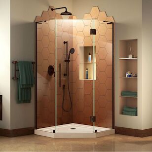 DREAMLINE DL-6060-22-06 PRISM PLUS 36IN D X 36IN W X 74-3/4IN H HINGED SHOWER ENCLOSURE IN OIL RUBBED BRONZE CORNER DRAIN BISCUIT BASE
