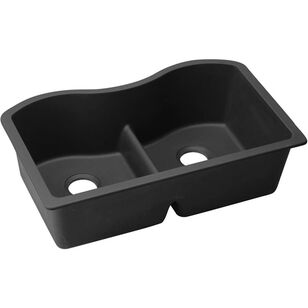 Elkay® Quartz Classic ELGULB3322BK0 Undermount Sink With Aqua Divide, Quartz, Black, Black, Import