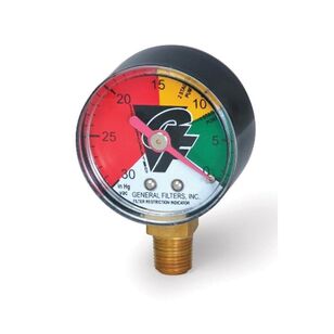 General Filters 3610 Vacuum Filter Restriction Indicator, 1-1/2 in Dial, 30 inHg Graduation, NPT