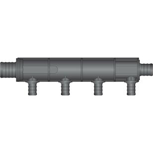 4 Port Single Row, 1'' PEX x 3/4'' PEX Flow Through HPP Multiport Tee