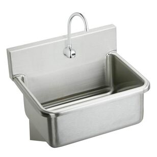 Stainless Steel 25'' x 19-1/2'' x 10-1/2'' Wall Hung Single Bowl Hand Wash Sink Kit w/Faucet and Drain and TMV