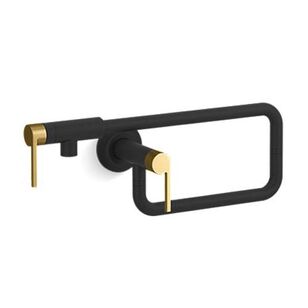 KALLISTA® Juxtapose™ P23181-2MB-BL Pot Filler, Wall, Brushed Brass Accent/Matte Black