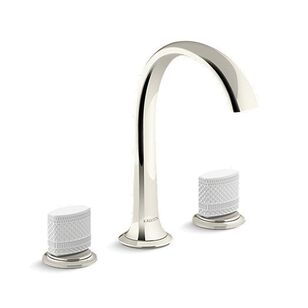 KALLISTA® Script™ Decorative P25057-CMC-SN Sink Faucet, 2-Handle, Deck, Widespread, Polished Nickel
