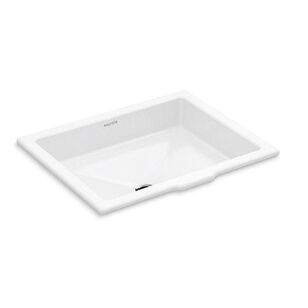 KALLISTA® Perfect P74235-WO-0 Undermount Bathroom Sink, Rectangular, Vitreous China, Stucco White