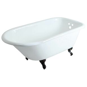 Aqua Eden 60-Inch Cast Iron Roll Top Clawfoot Tub with 3-3/8 Inch Wall Drillings, White/Oil Rubbed Bronze