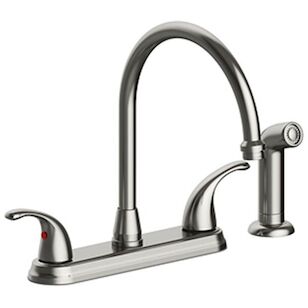 Two Handle High Arc Kitchen Faucet With Side Spray, Four Hole Mount, Quick Mount Installation, Ceramic Cartridges, 1.5 Gpm, Stainless Steel