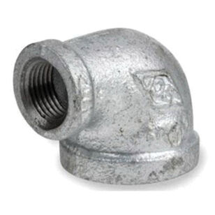 SCI® 34RE1014006C 90 deg Reducing Elbow, 1-1/2 in FNPT x 3/4 in FNPT, Iron, Hot-Dipped Galvanized, 150 lb