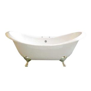 SIGNCRAB P0784M P0784 THE MOON 6FT CAST IRON PEG LEG DOUBLE ENDED SLIPPER TUB W/7IN CENTER TO CENTER DECK MOUNT FAUCET HOLES.