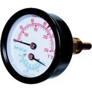 Lochinvar® GTP2900 Temperature and Pressure Gauge, 70 to 250 deg F/75 lb/sq-in Measuring Range, 3/8 in Fitting