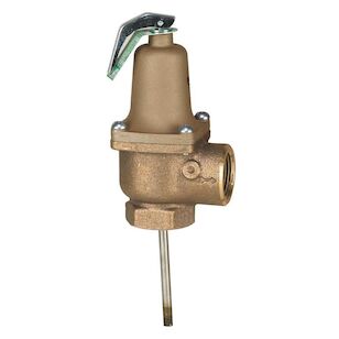 3/4 In Bronze Automatic Reseating Temp And Pressure Relief Valve, 75 psi, 210 degree F, 8 In Thermostat, Female Connections